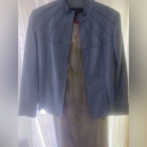 St John Italian Made 100% Leather Women’s Jacket Size S Dusty Blue / Winter Blue